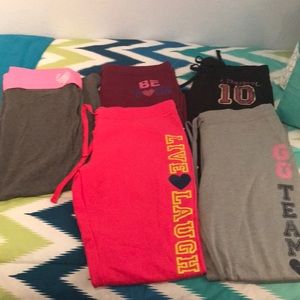 4 pairs of sweats and 1 pair of yoga pants